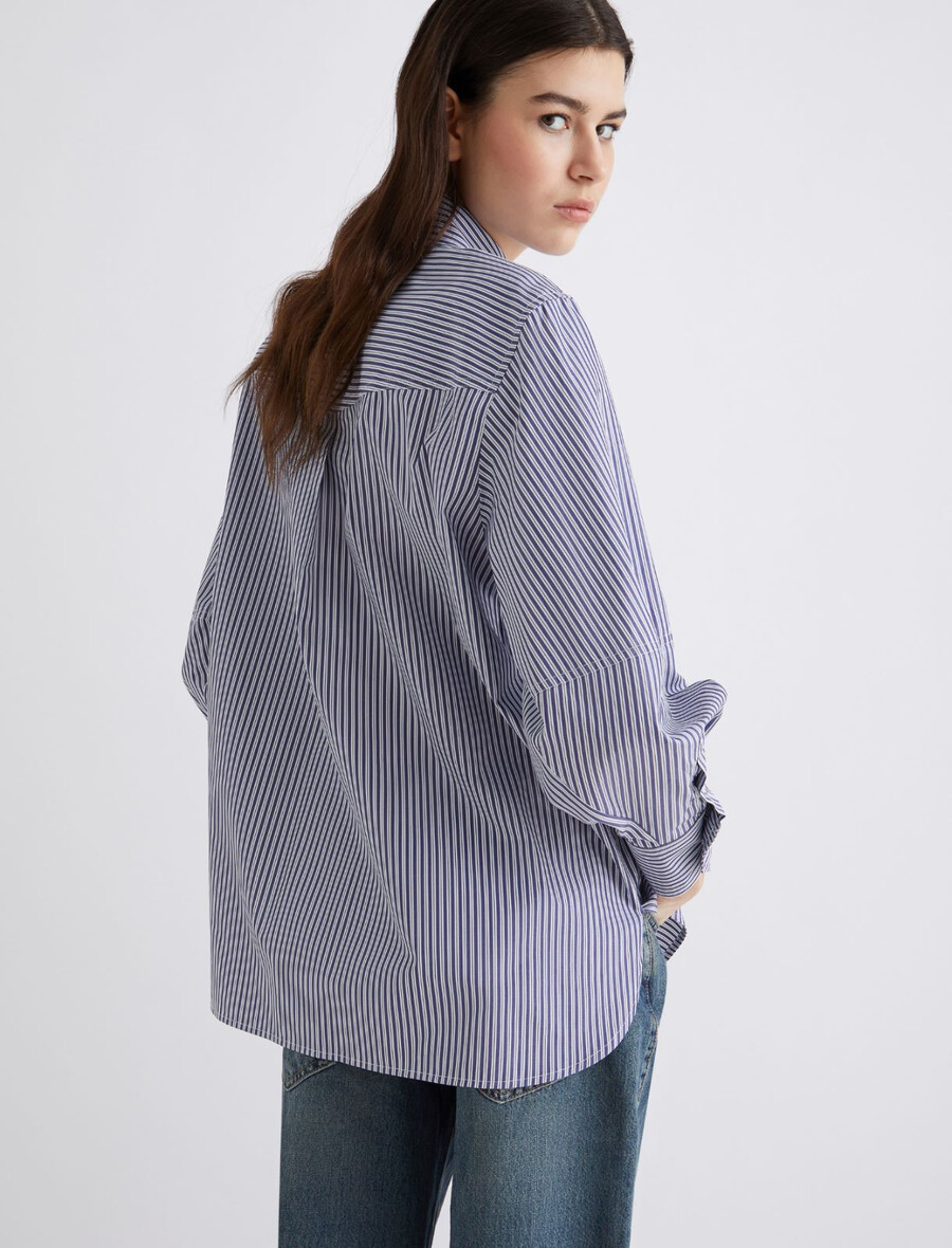 camicia con cravatta e dettaglio floreale - navy