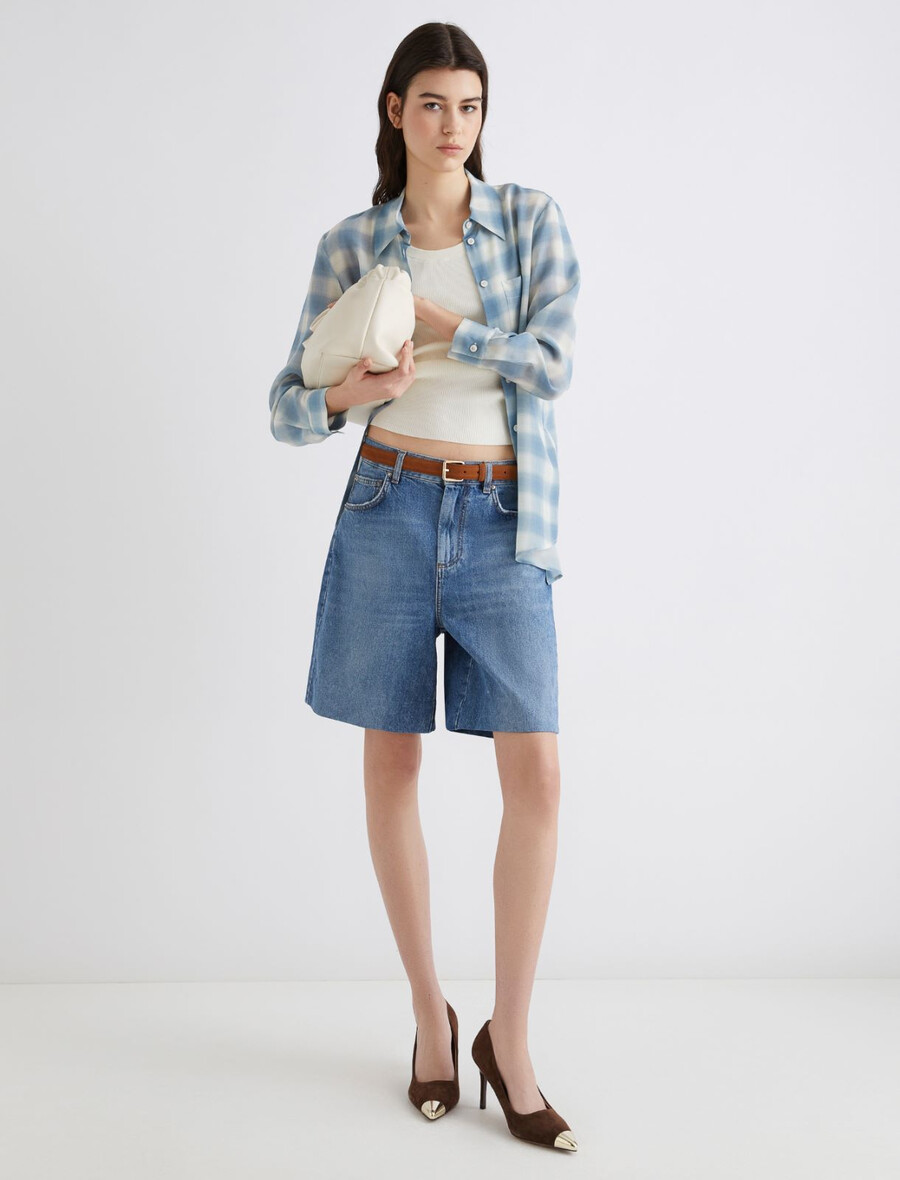 camicia in crepe di pura seta - blu polvere