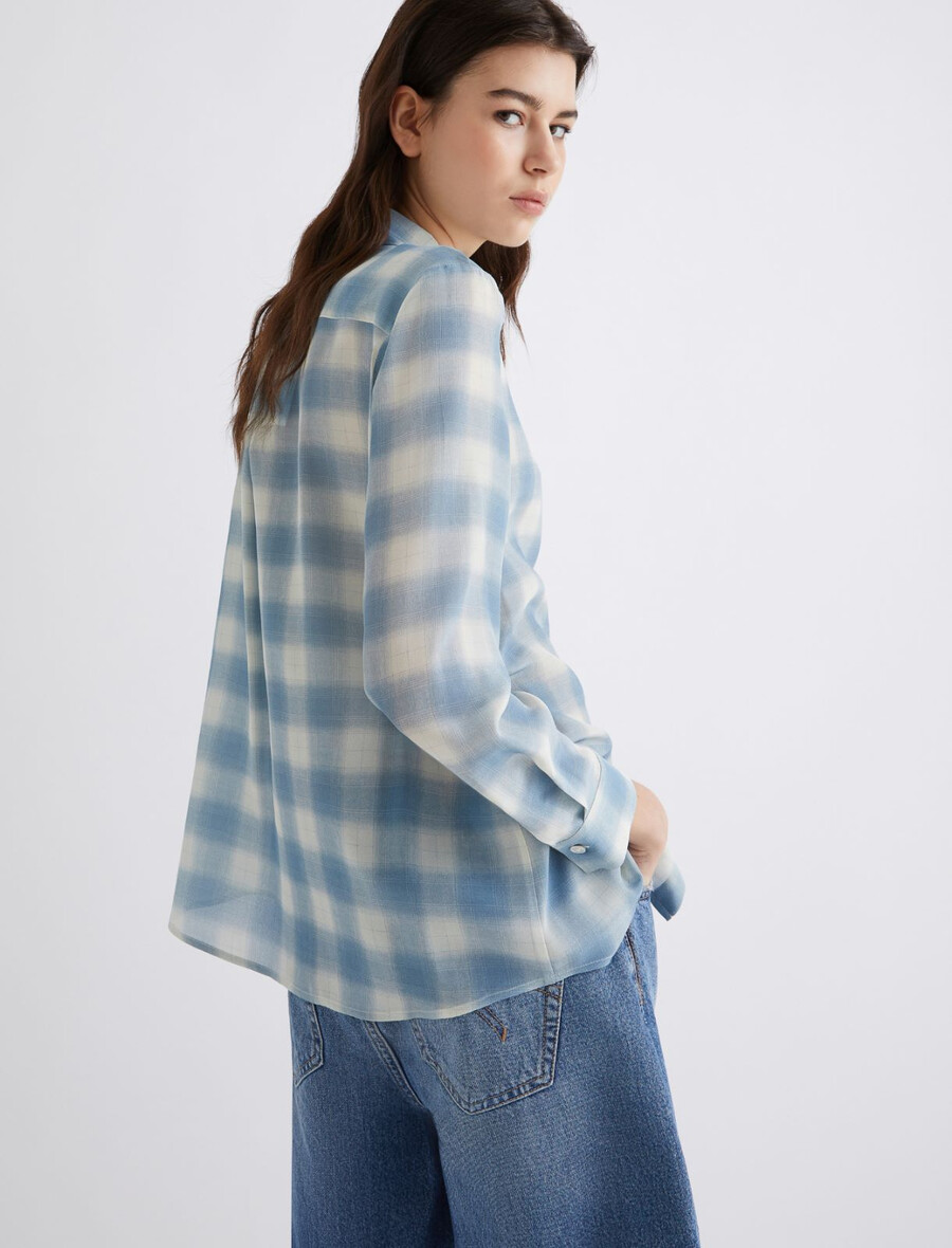 camicia in crepe di pura seta - blu polvere
