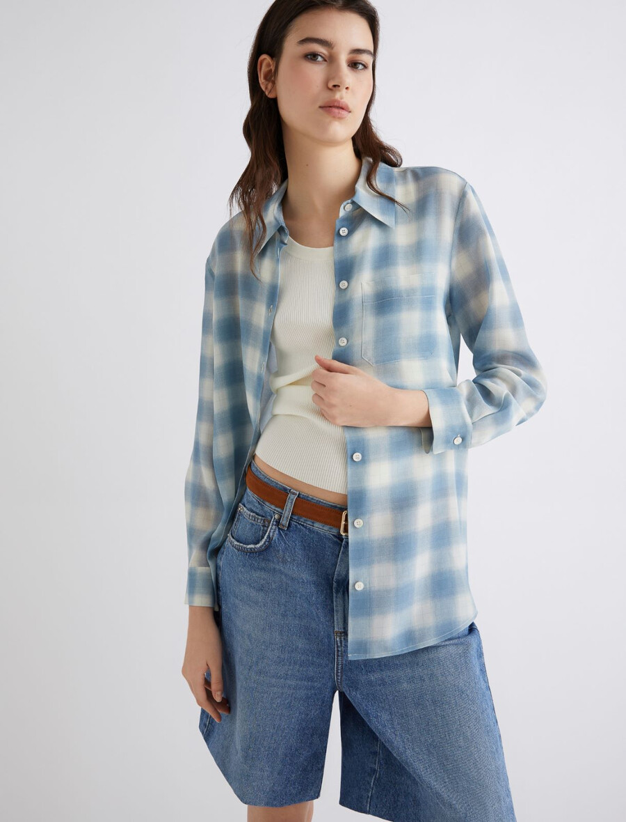 camicia in crepe di pura seta - blu polvere