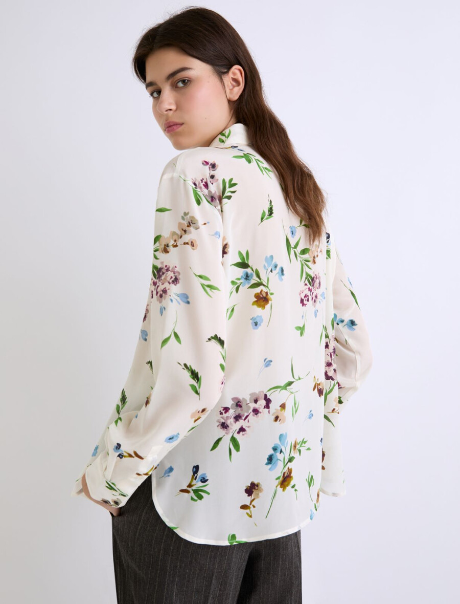 camicia in seta stampata - crema