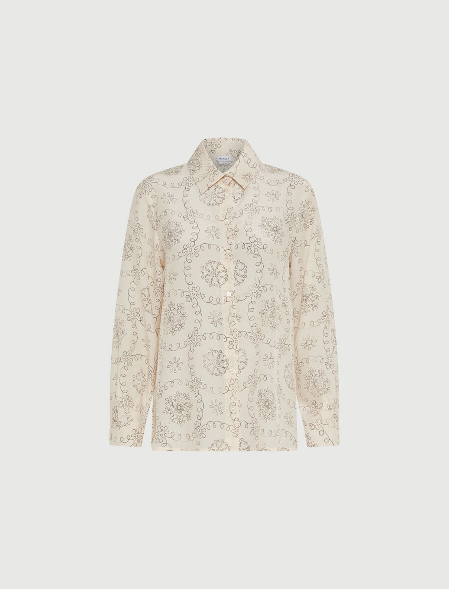 camicia in crepe stampata - bianco lana
