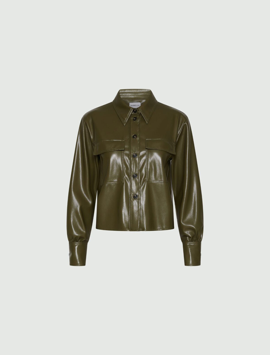 maglia corta in jersey spalmato - oliva