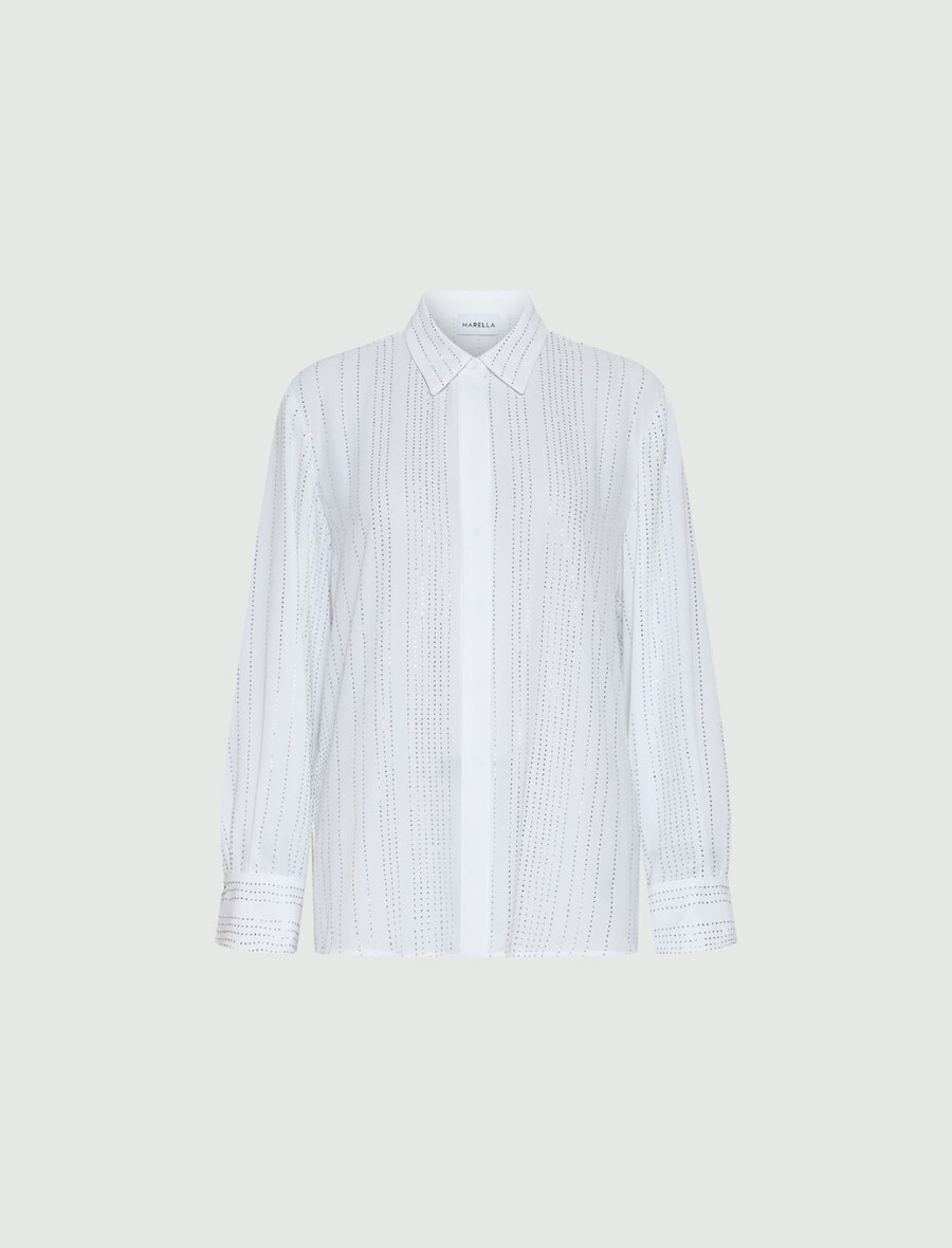 camicia in georgette con strass - bianca