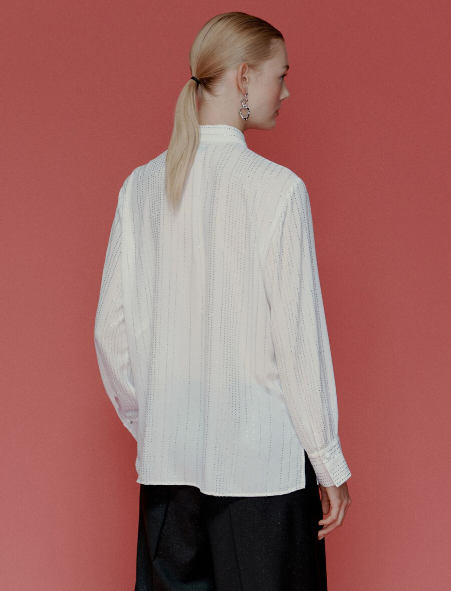 camicia in georgette con strass - bianca