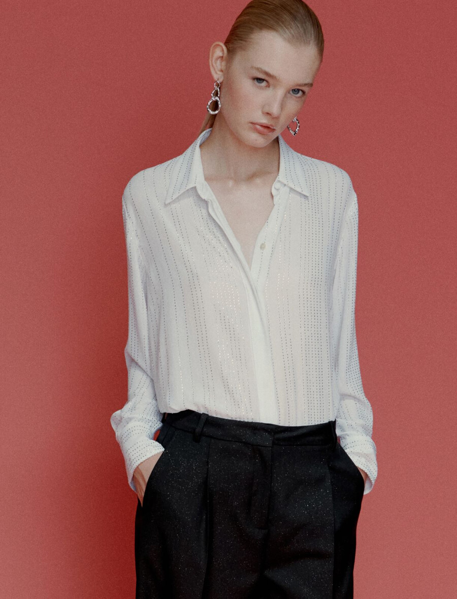 camicia in georgette con strass - bianca