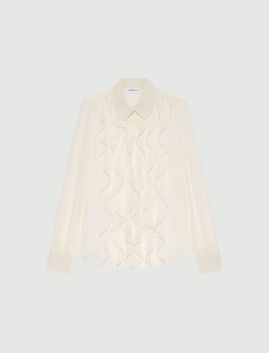 camicia in georgette con volant - bianca
