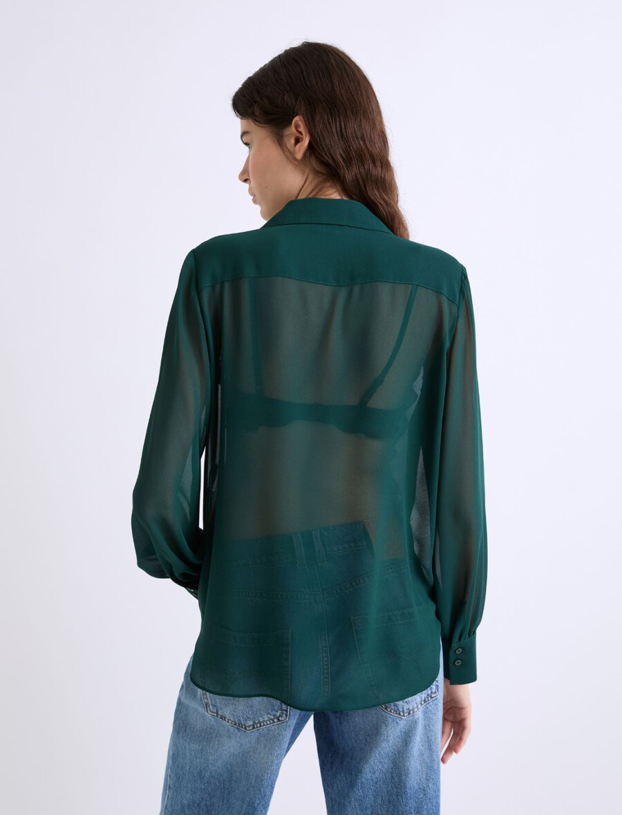 camicia in georgette con volant - verde scuro