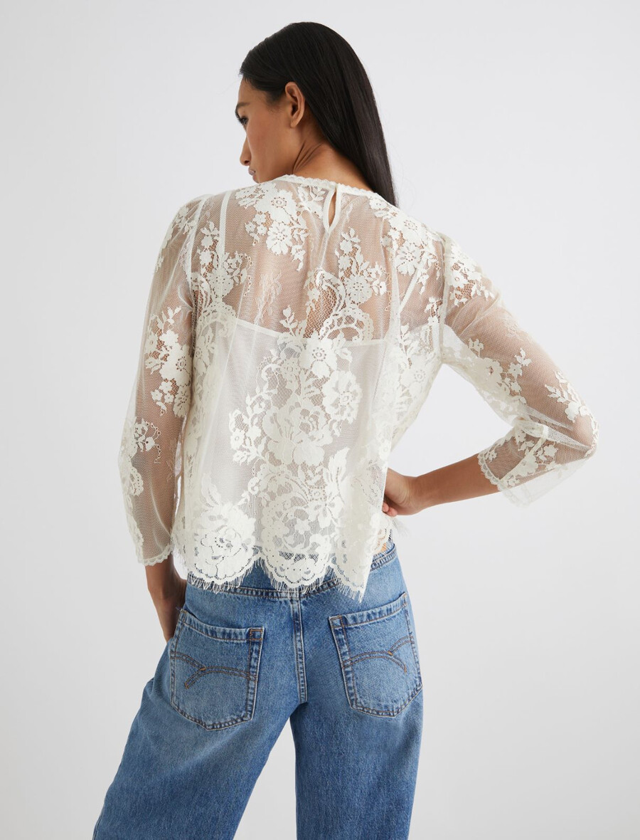 blusa in pizzo chantilly - crema