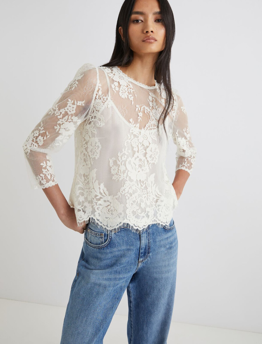 blusa in pizzo chantilly - crema