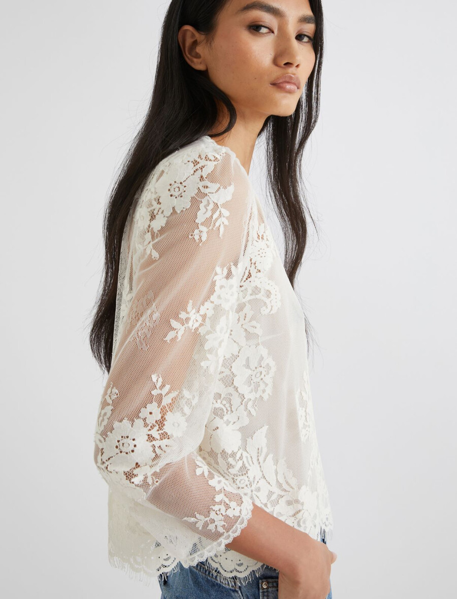 blusa in pizzo chantilly - crema