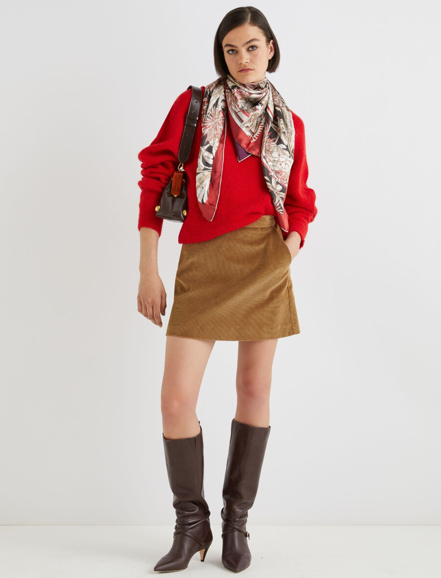 gonna corta in velluto - oliva