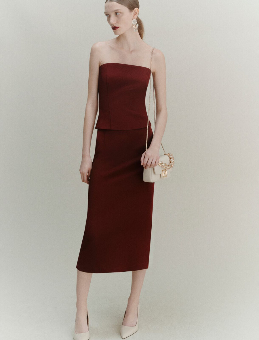 gonna in raso - bordeaux