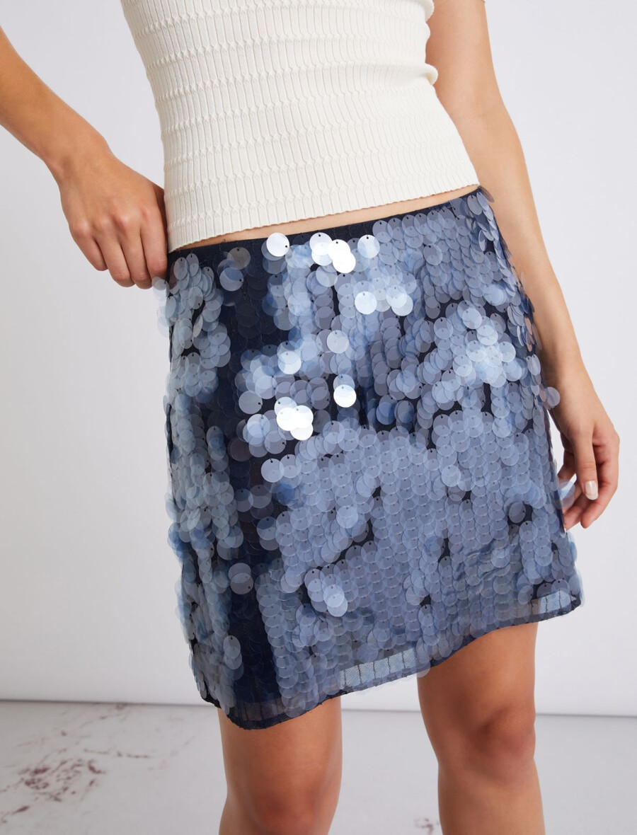 gonna corta con paillettes - navy