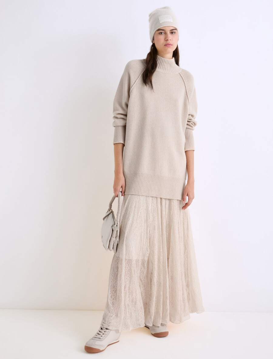 gonna in jersey di pizzo - crema