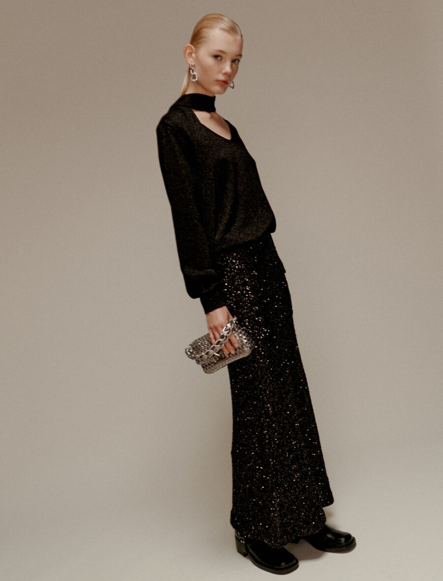 gonna midi con paillettes - nera