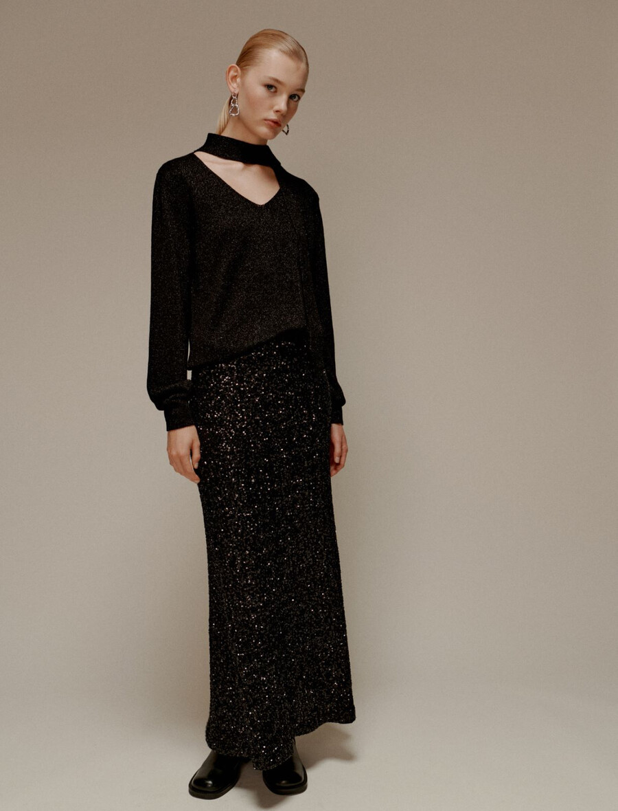 gonna midi con paillettes - nera