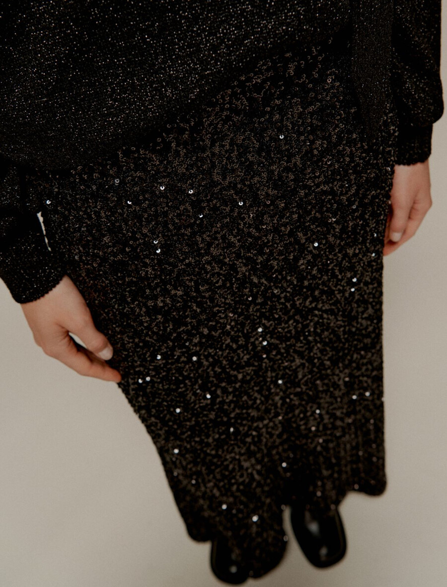 gonna midi con paillettes - nera