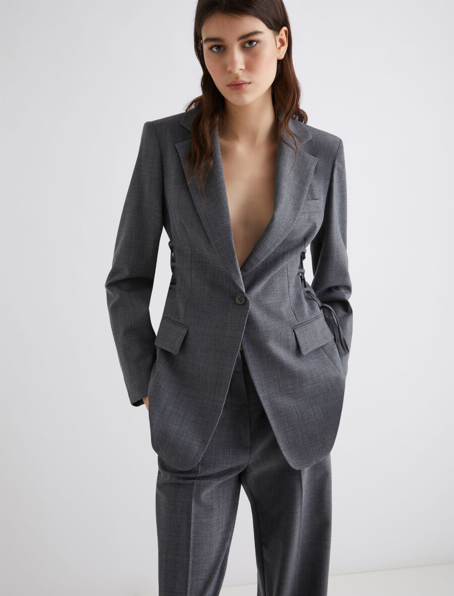 blazer dritto elasticizzato - grigio melange