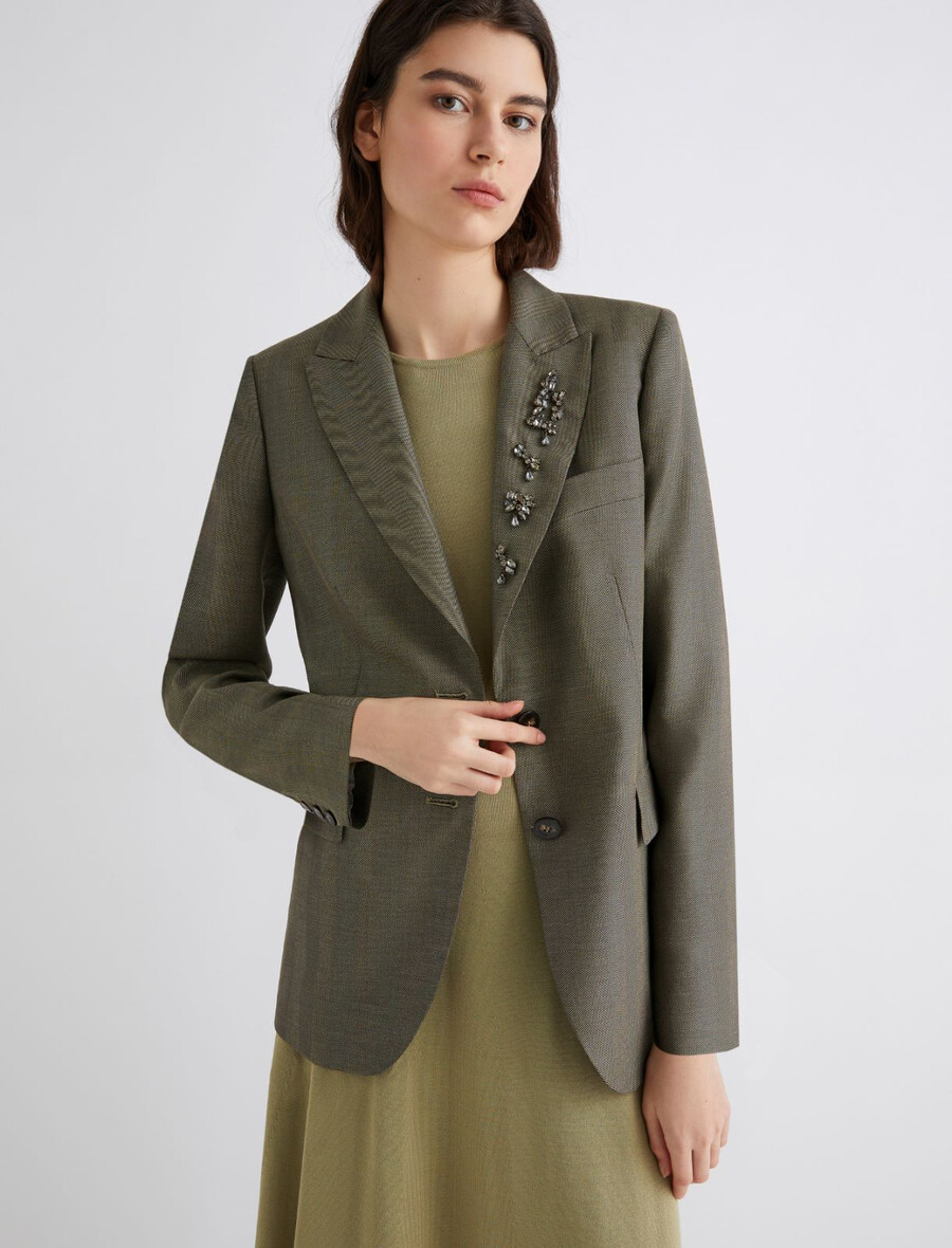 giacca in twill fluido con dettaglio in cristallo - kaki