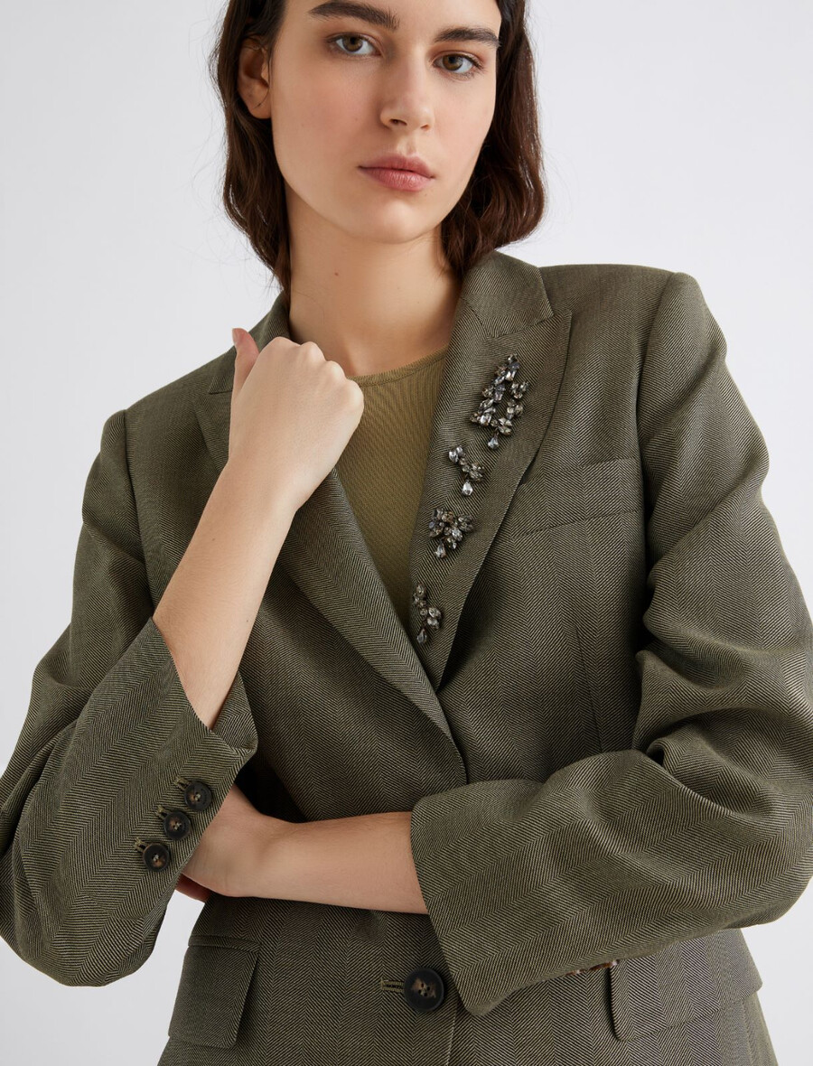 giacca in twill fluido con dettaglio in cristallo - kaki