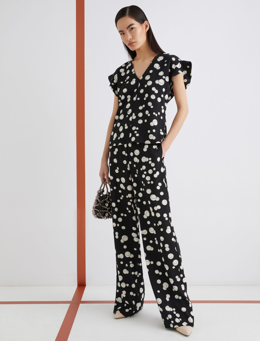 pantaloni in raso stampato - nero