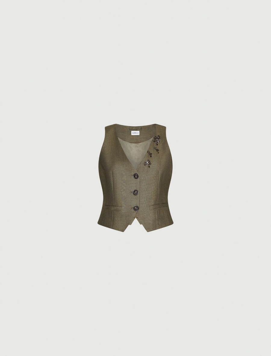 gilet in twill fluido - kaki