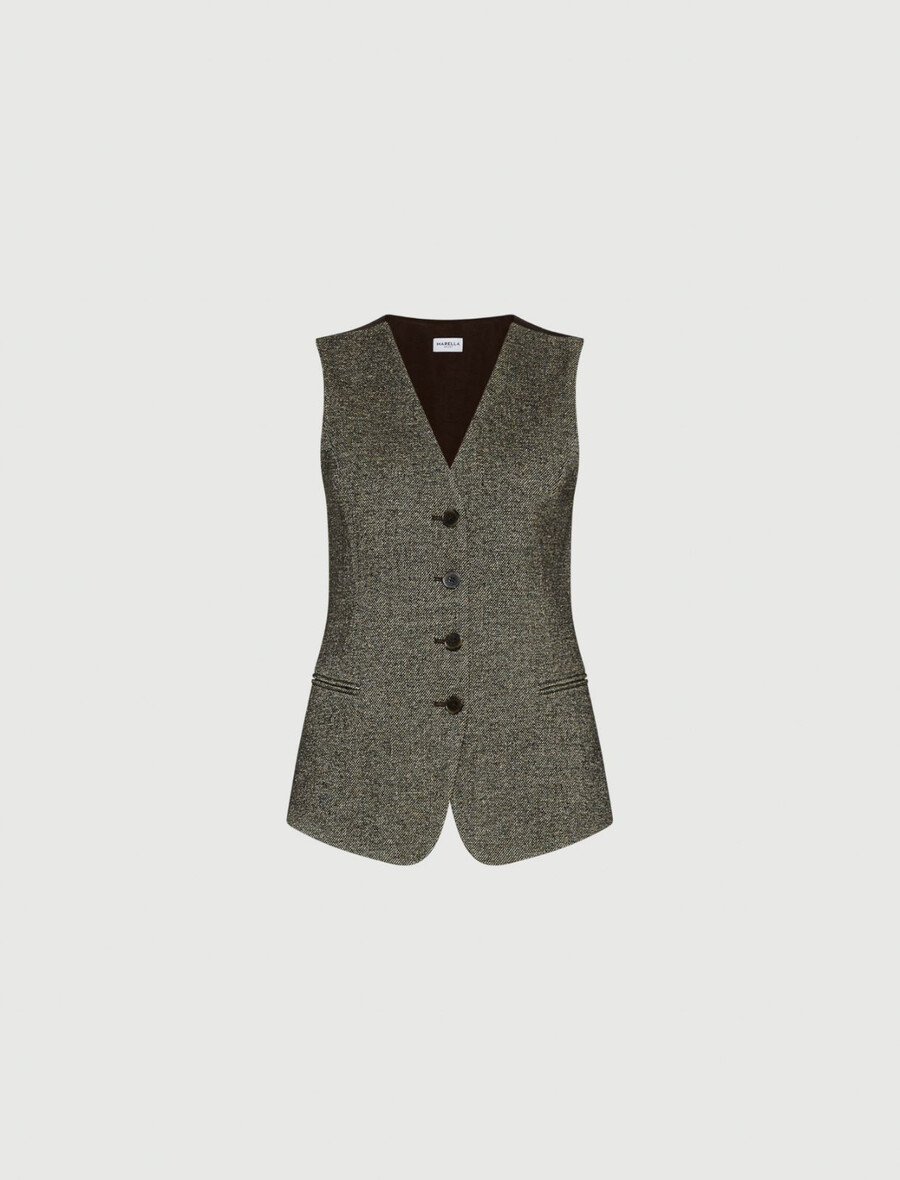 gilet in tweed - marrone