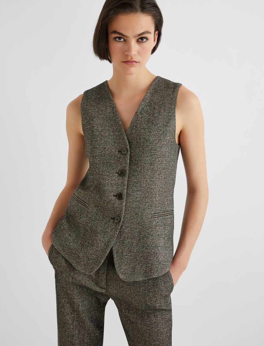 gilet in tweed - marrone