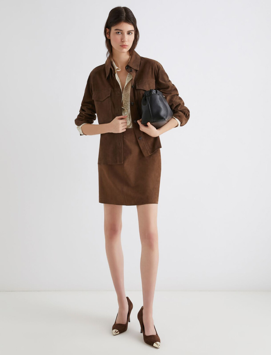 minigonna in pelle scamosciata - marrone