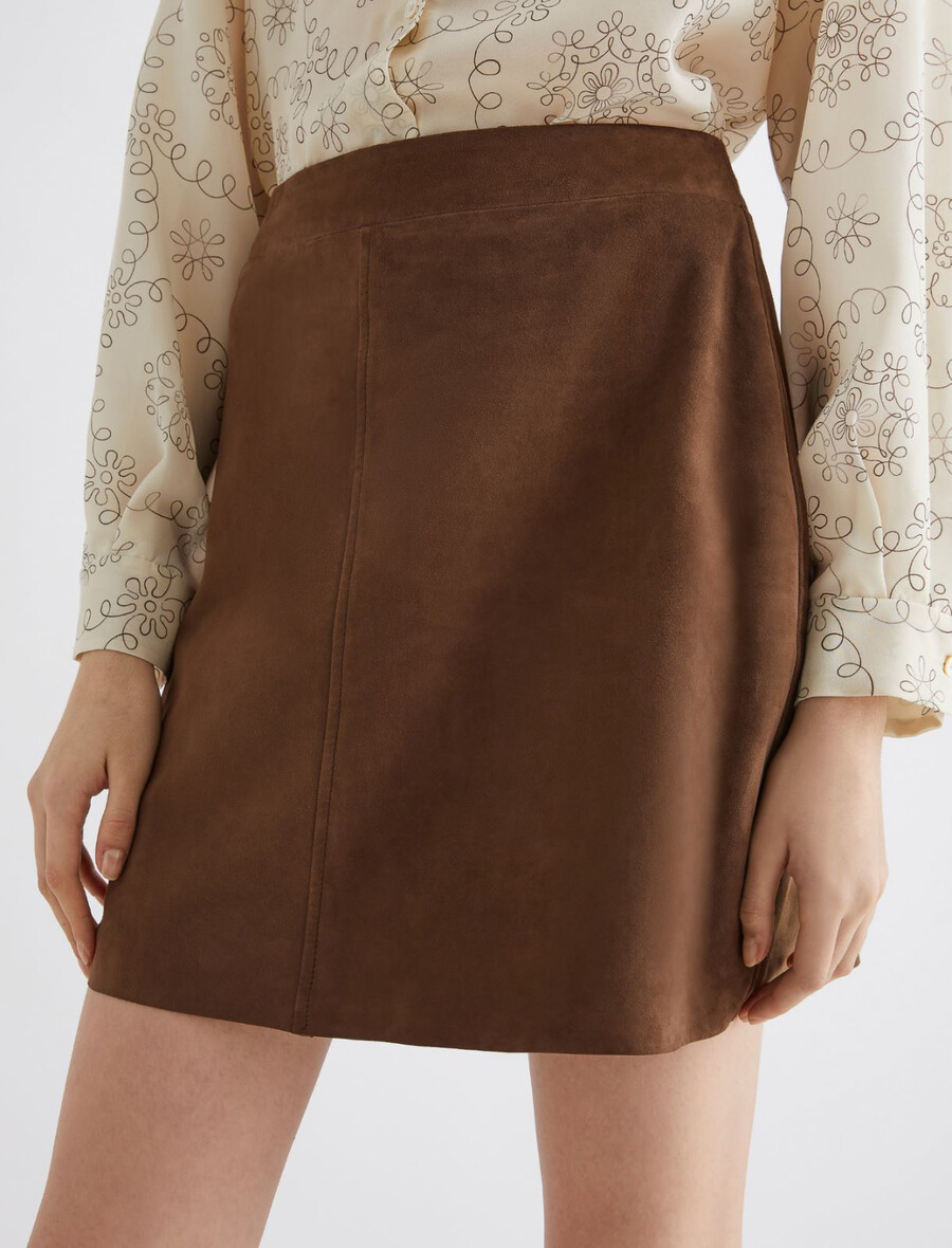 minigonna in pelle scamosciata - marrone