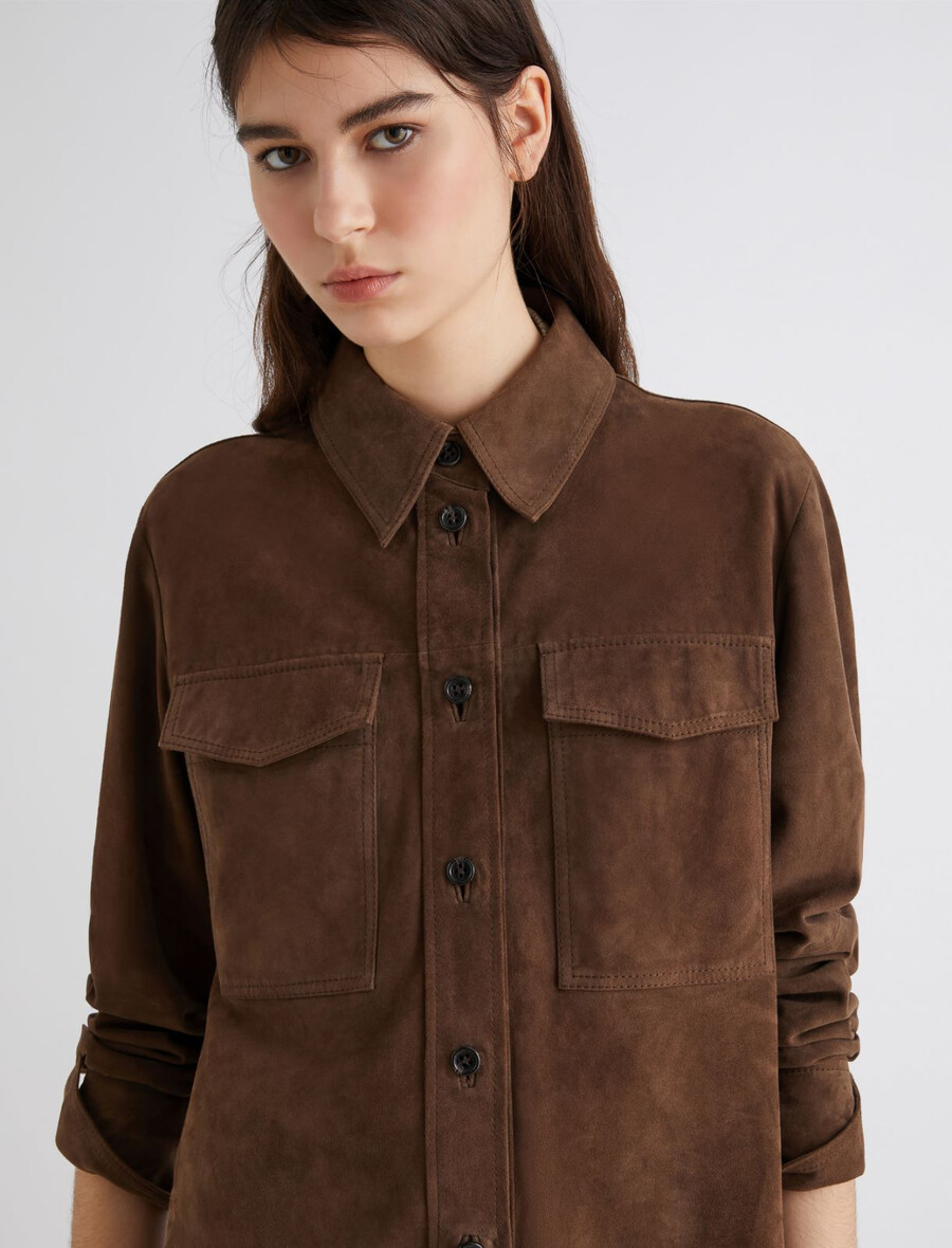 camicia in pelle scamosciata - marrone
