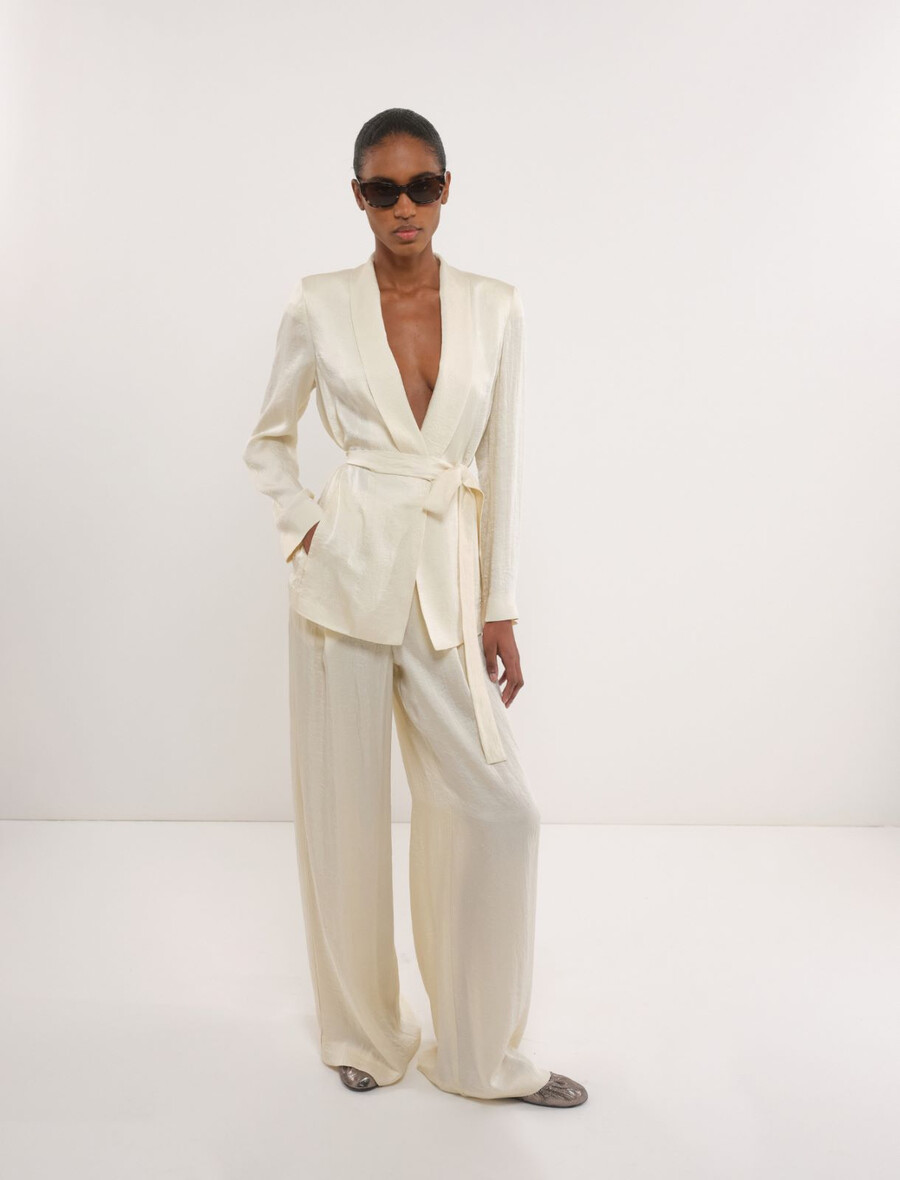 blazer decostruito in tessuto stropicciato - vaniglia