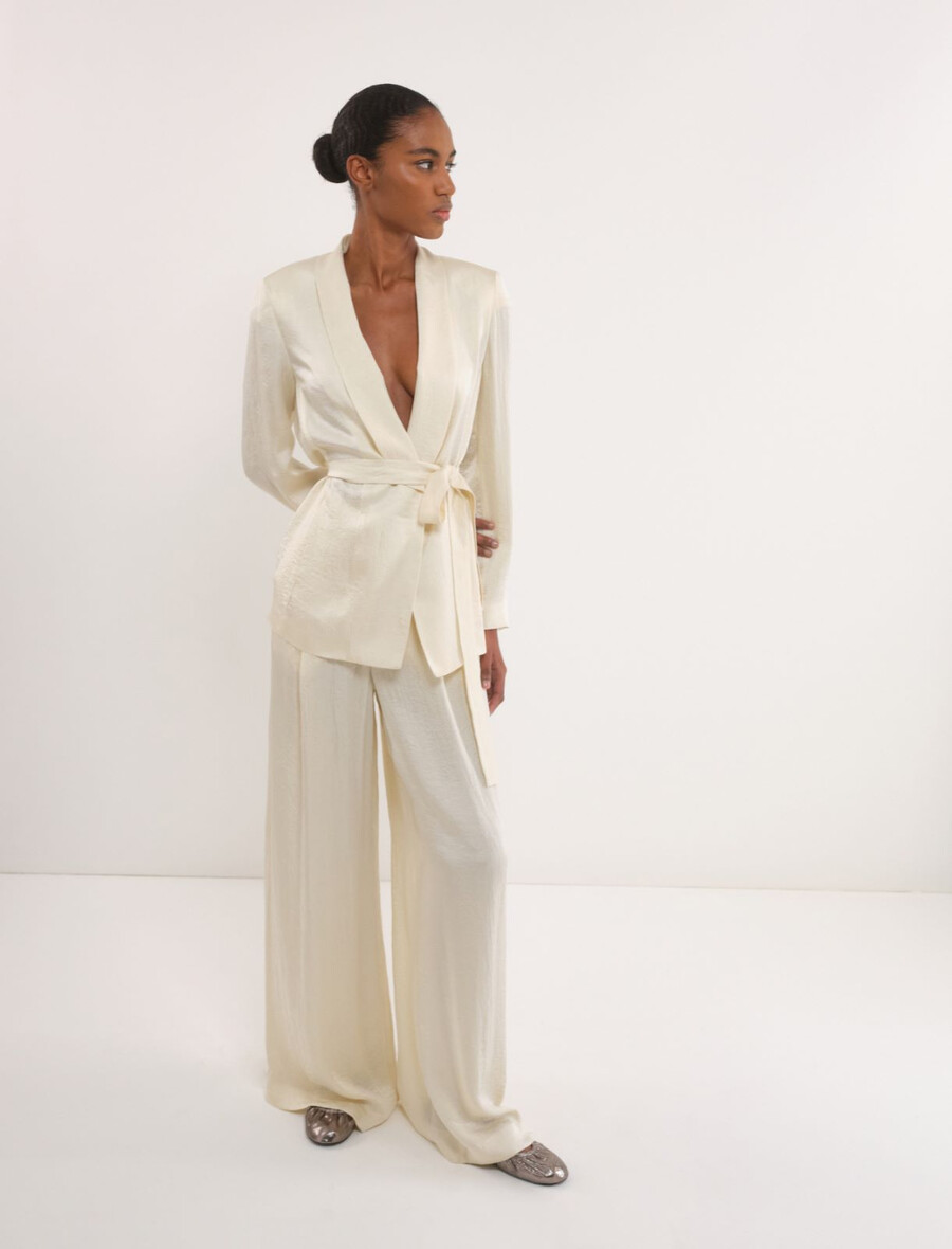 blazer decostruito in tessuto stropicciato - vaniglia