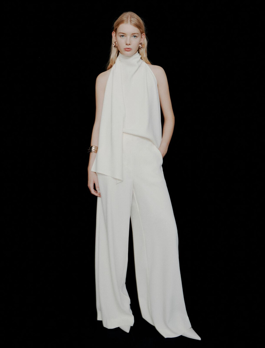 top in raso envers con scollo allamericana - bianco lana