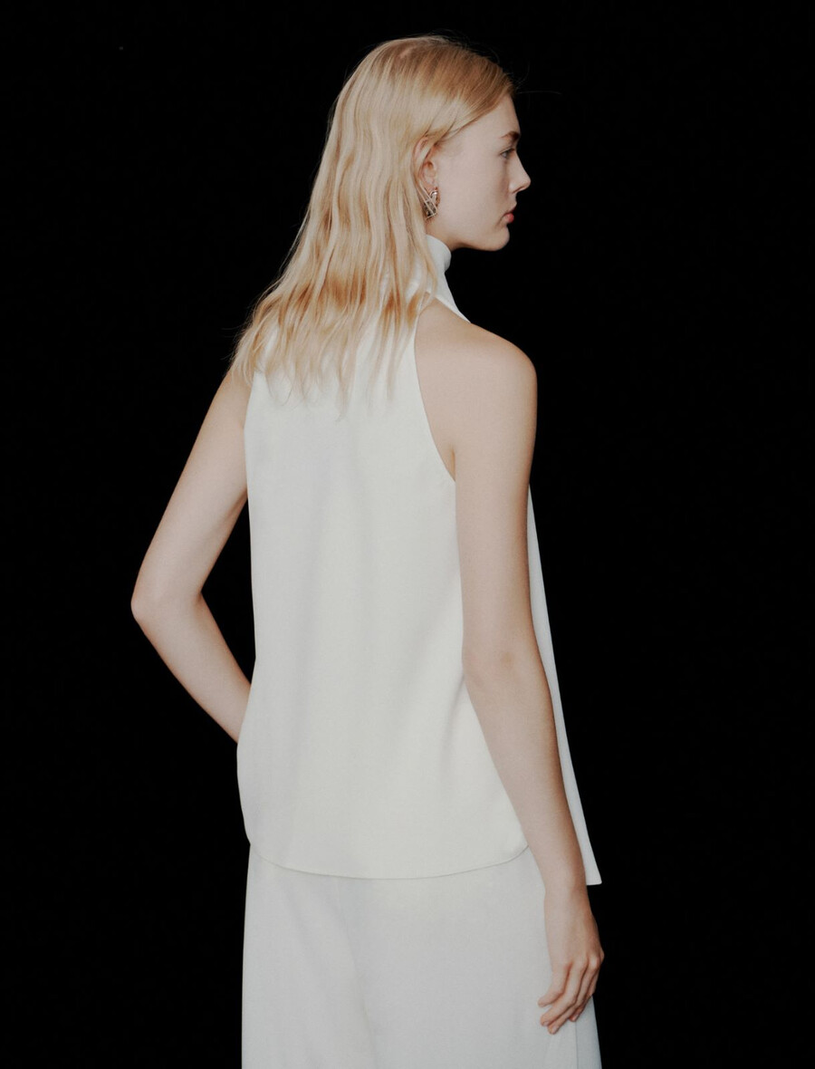 top in raso envers con scollo allamericana - bianco lana