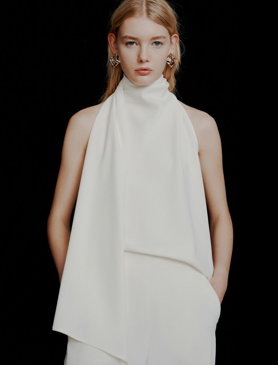 top in raso envers con scollo allamericana - bianco lana