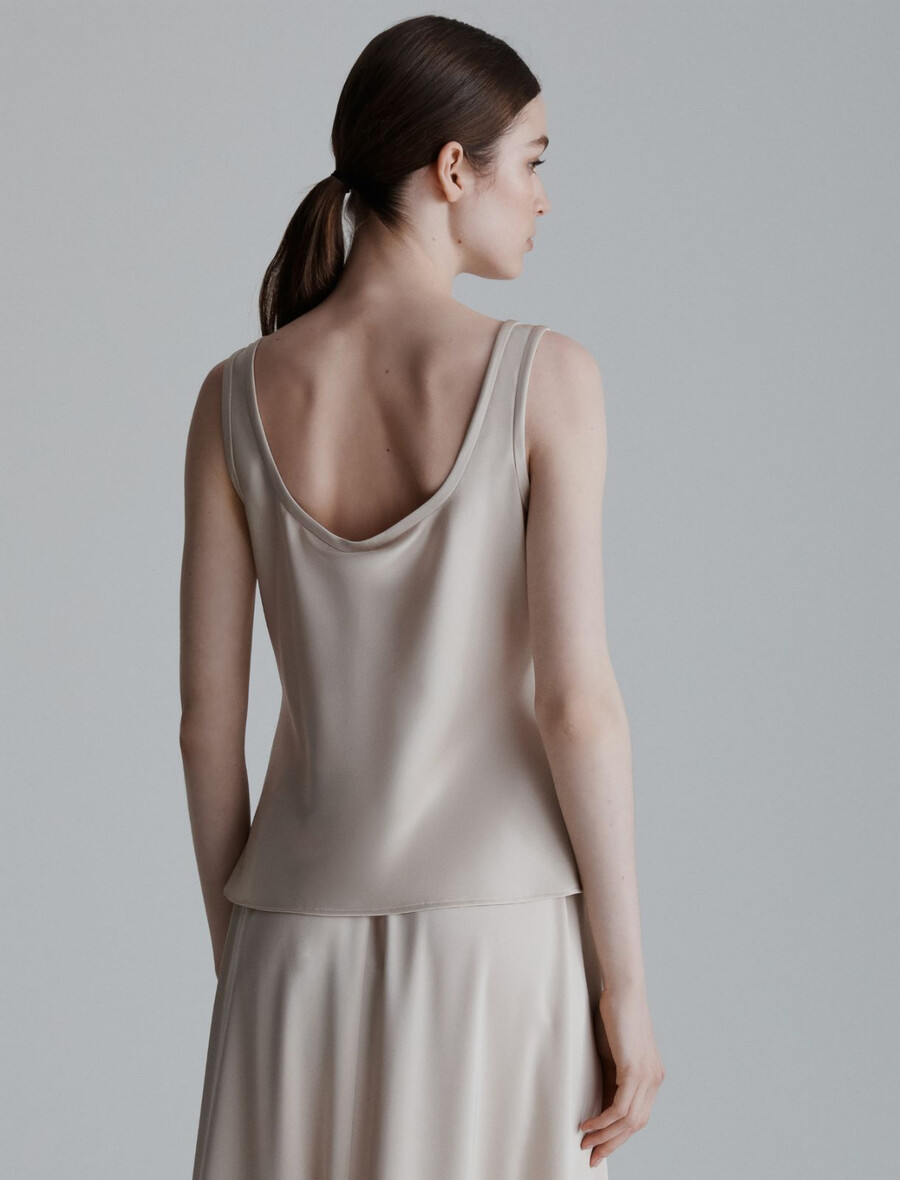 top senza maniche in raso - crema