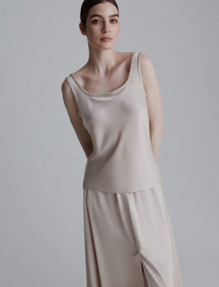 top senza maniche in raso - crema