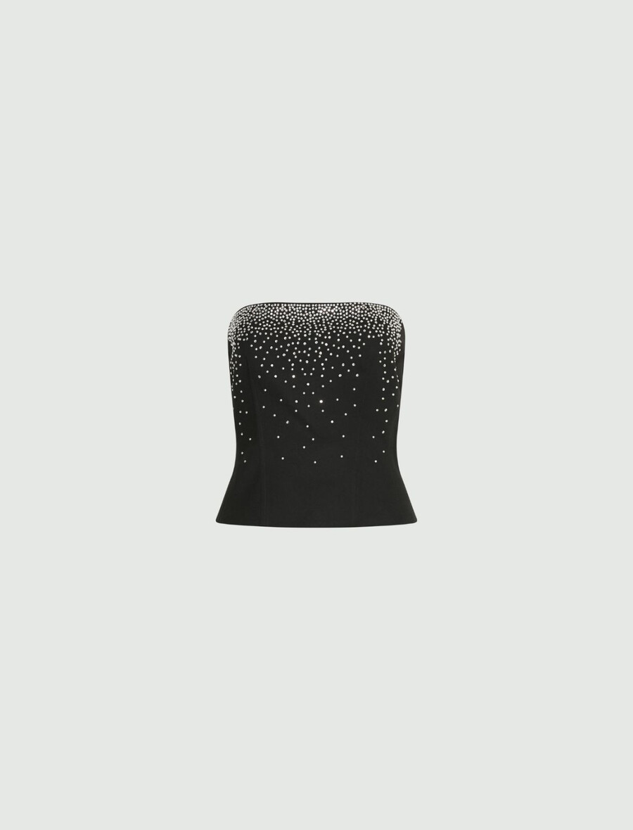 corsetto ricamato con strass - nero