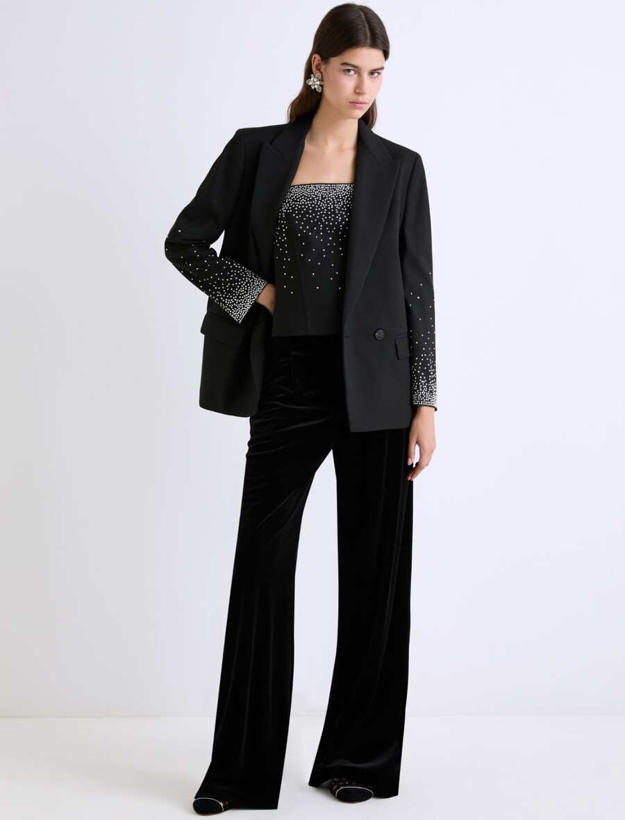 corsetto ricamato con strass - nero