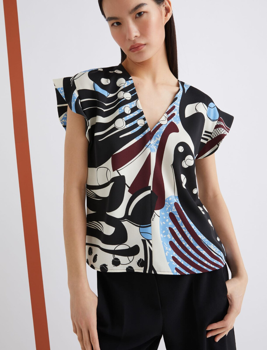 blusa in raso stampato - bianco lana