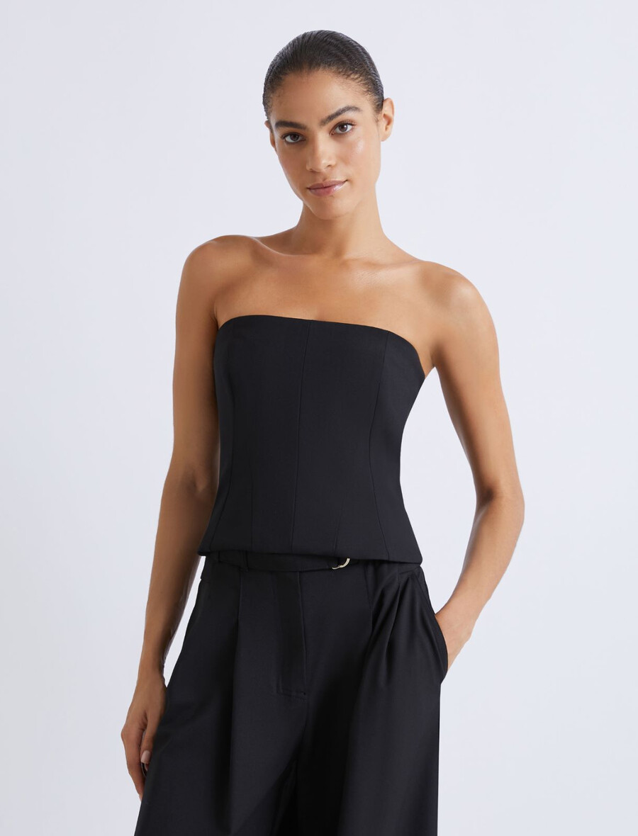 top corsetto in tessuto elasticizzato - nero