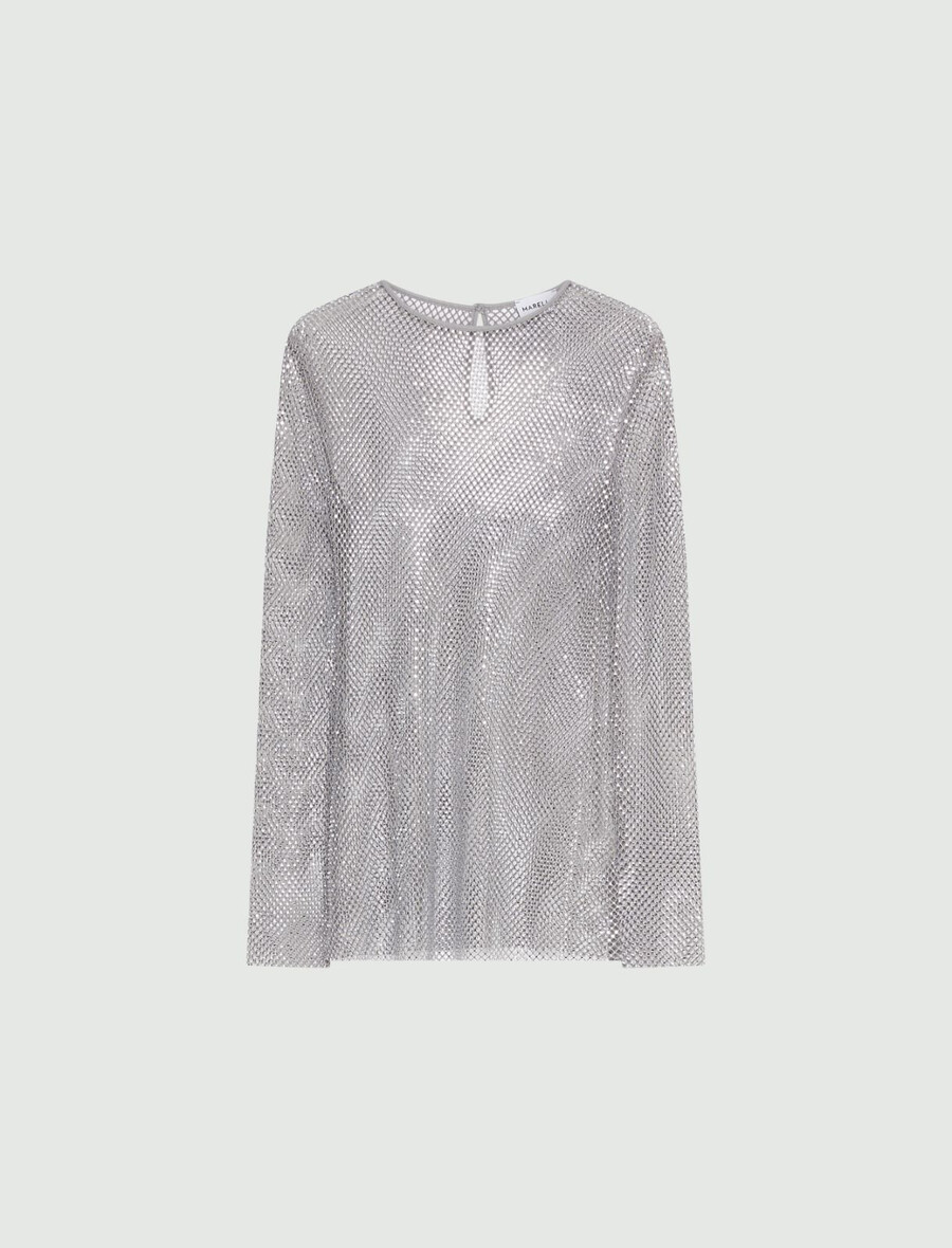 t-shirt in rete con strass - grigio