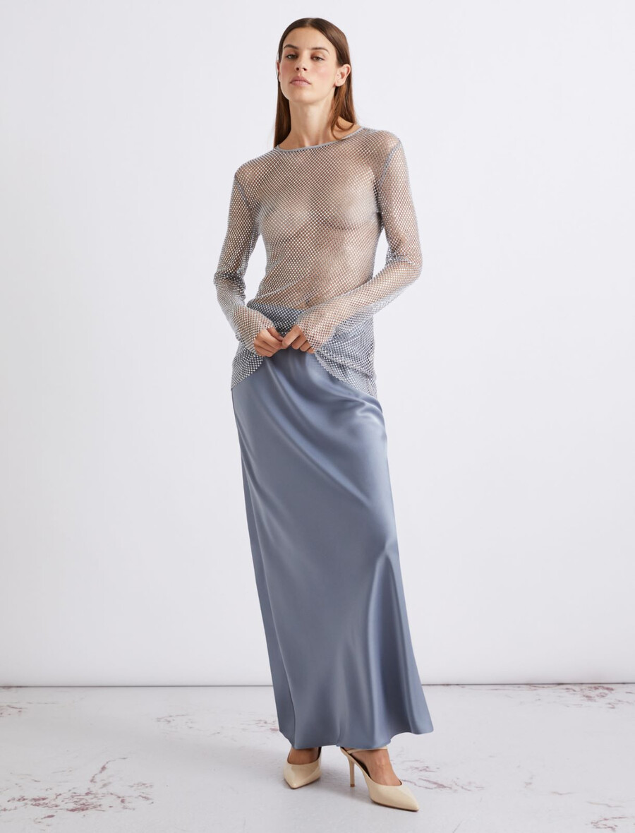 t-shirt in rete con strass - grigio