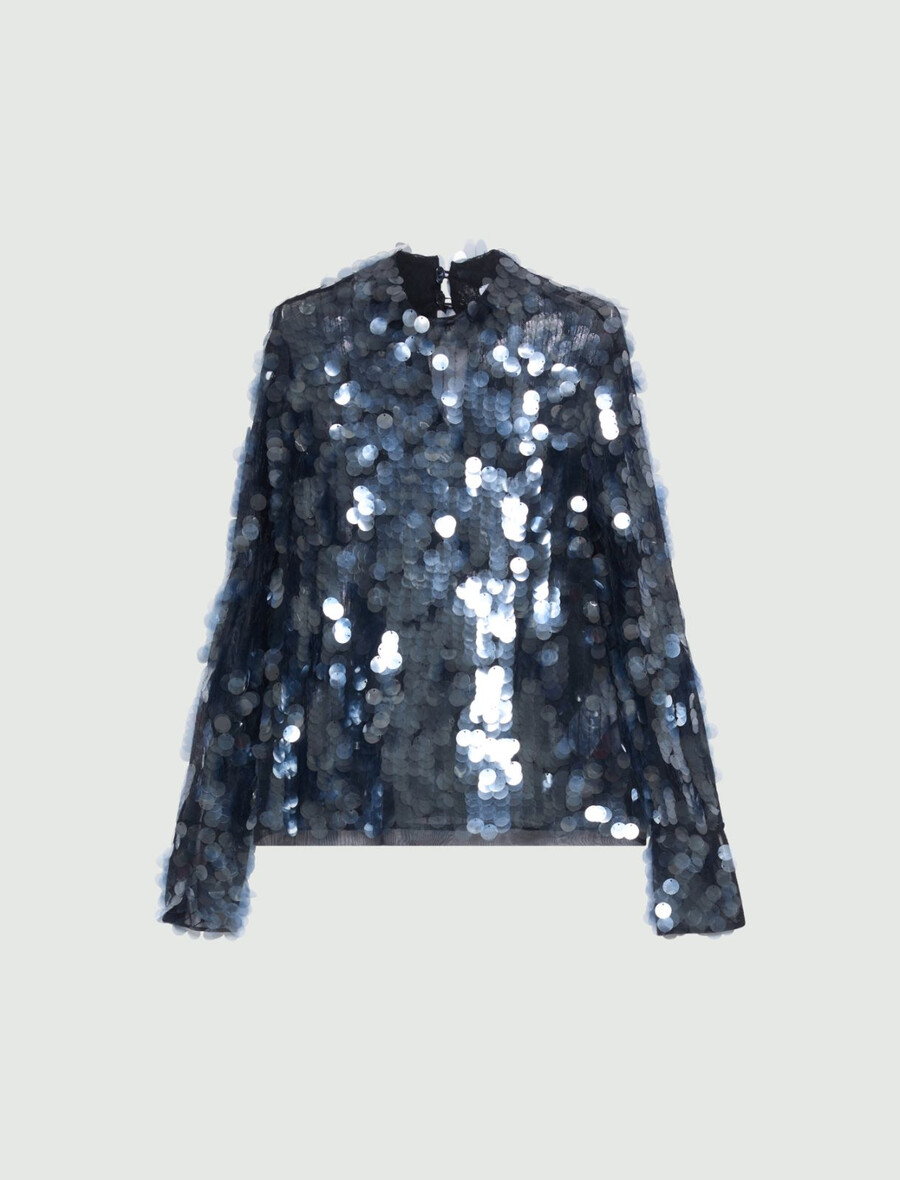 blusa con paillettes - blu marino