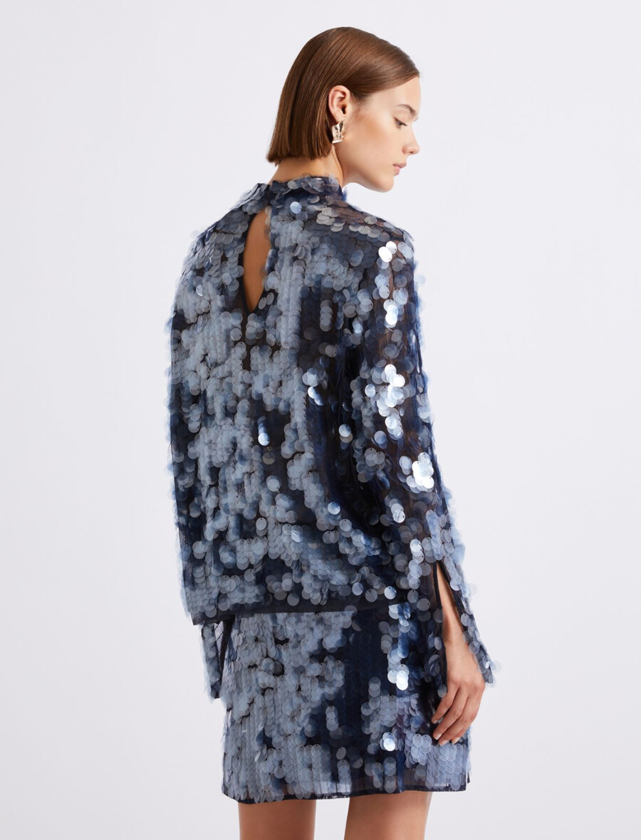 blusa con paillettes - blu marino