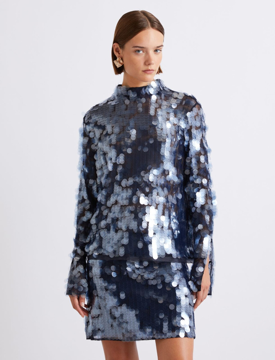 blusa con paillettes - blu marino