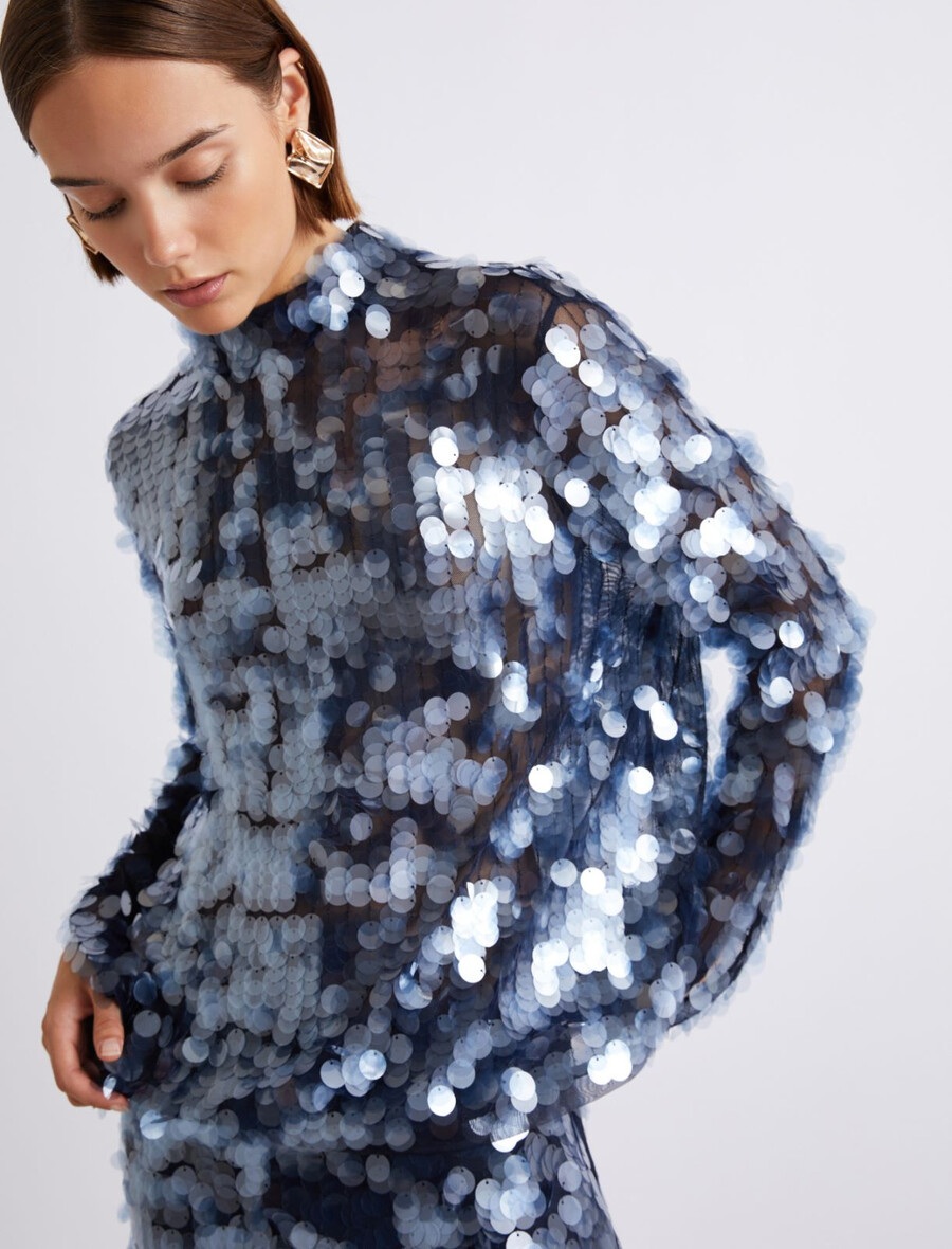 blusa con paillettes - blu marino