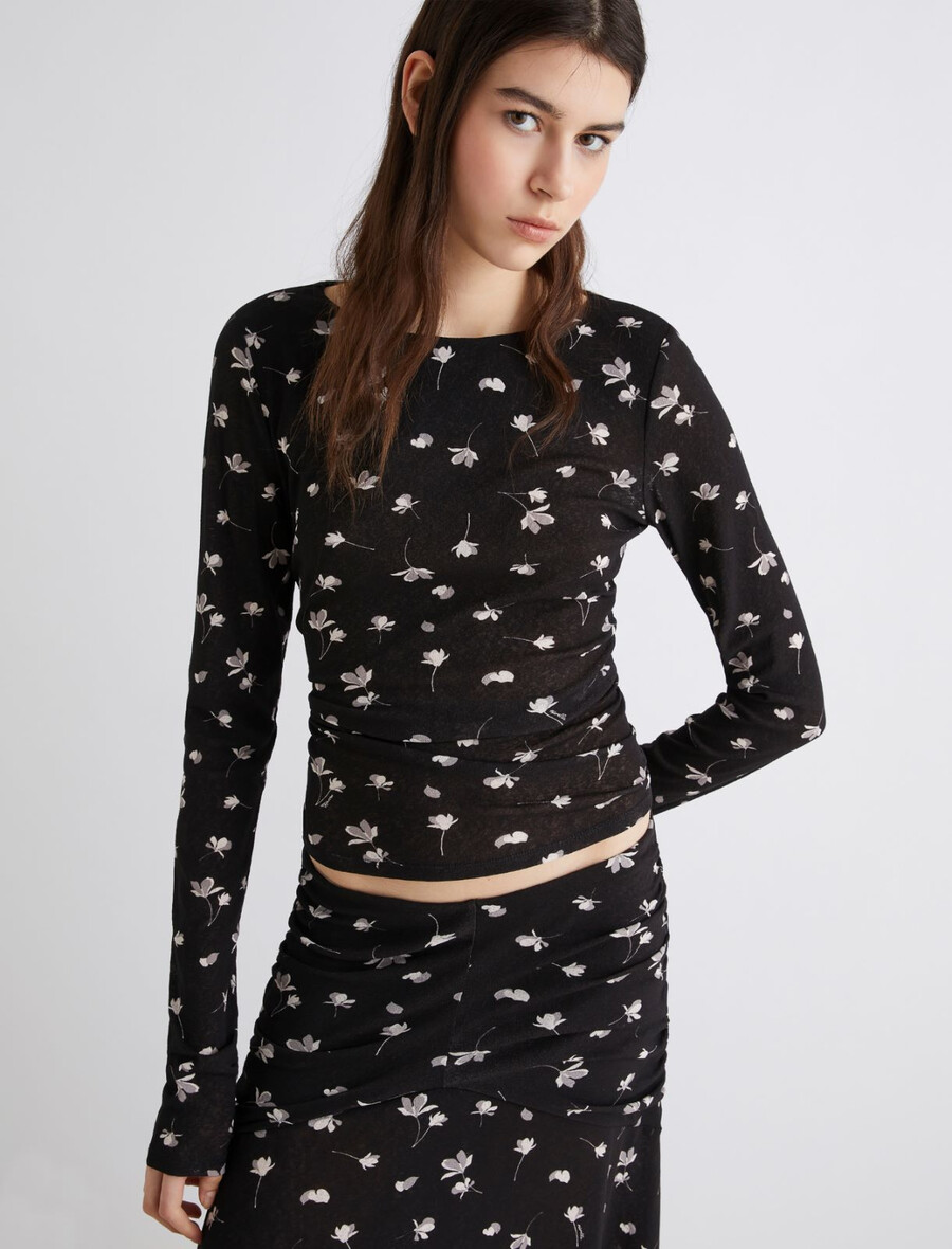 t-shirt in jersey di tulle stampato - nero